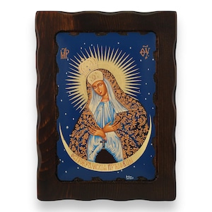 Our Lady of Ostrabrama Icon - Greek Orthodox Byzantine Art | Handmade on Natural Solid Carved Wood