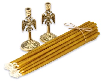 Ensemble de 2 porte-bougies Eagle Design et 20 pcs 100% Pure Candles cire d’abeille | Pack cadeau | Coin prière | Accueil Autel | Cadeau de baptême