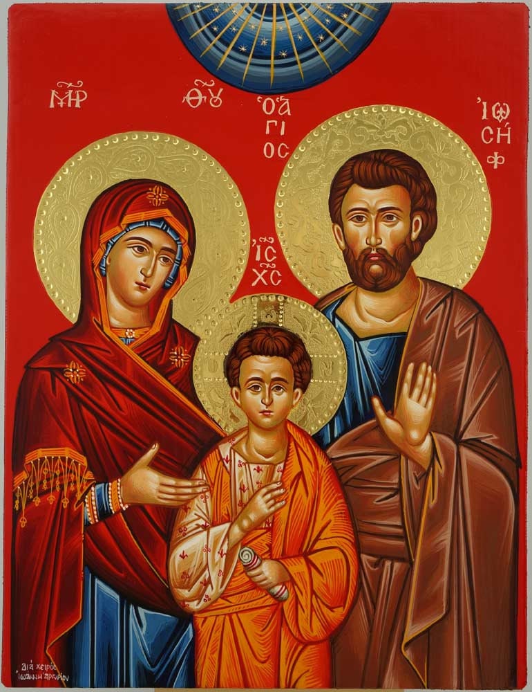 Holy Family Icon, Theotokos St Joseph Hand-painted Orthodox Icon