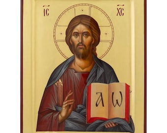 Christ Pantocrator Icon — Open Book, Hand-Painted Gold Leaf, 32×25cm