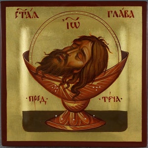St John the Baptist Head Hand-Painted Icon Byzantine Orthodox Icon of Saint John the Forerunner Head Miniature MADE TO ORDER