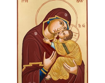 Panagia Glykophilousa Icon, Hand-Painted Gold Leaf, 30×20cm
