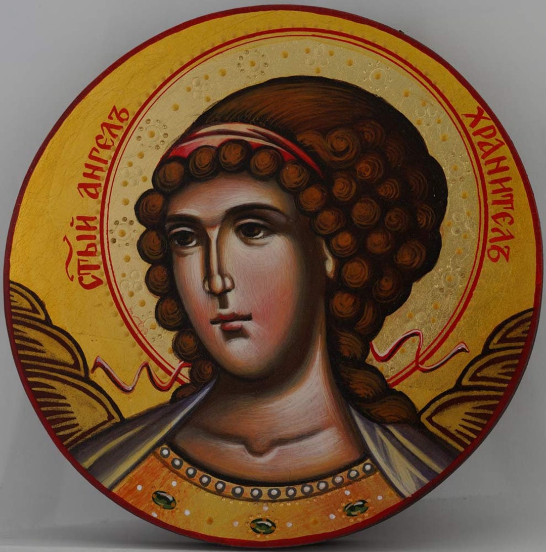 Guardian Angel Round Icon Hand-painted Orthodox Christian Byzantine ...