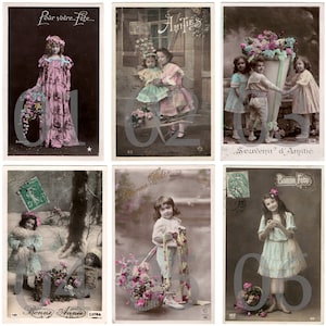 UITVERKOOP - Vintage Franse kinderfotokaart - Edwardiaans Victoriaans meisje jongen kindermode jurk bloemen - Kies en kies - RPPC Lot 2
