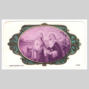 Antieke Belgische religieus-katholieke heilige kaart Europese gebedskaart vintage lithografie - Maagd Maria en Maria Magdalena 1923