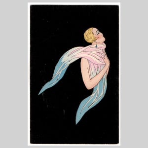 Rare vintage art deco postcard - Lady woman glamour portrait painting art unused - Antique illustrated French greeting card ca 1925 (2)