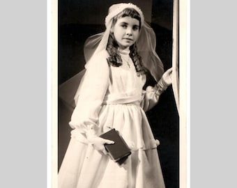 1959 - Tarjeta conmemorativa de la primera comunión de una niña identificada en Bélgica - Fotografía antigua original de época