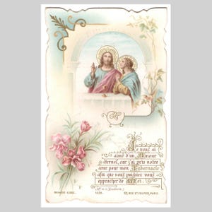 Immagine sacra religiosa cattolica francese antica, vittoriana, immagine sacra europea vintage - Gesù Cristo, comunione, 1896