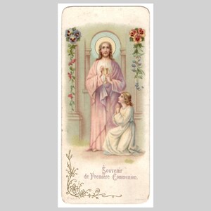 Antieke Franse religieuze katholieke heilige kaart gebedskaart communie - Jezus Christus art nouveau 1910