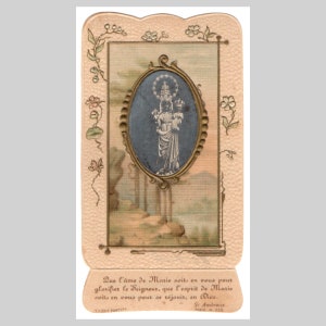 Antieke Franse religieuze katholieke heilige kaart Europese gebedskaart vintage reliëflitho - Art Nouveau Jezus Christus Madonna Moeder Maria 1919