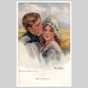 Vintage ansichtkaart Philip Boileau - Need a Lassie Cry romantisch jong stel Reinthal & Newman - Antieke oude wenskaart ca 1910
