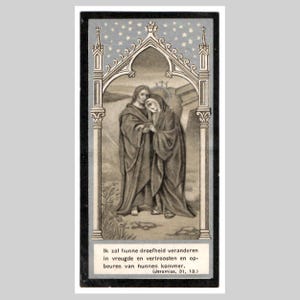Immagine sacra antica, religiosa cattolica belga, con preghiera, commemorazione funebre e morte - Gesù Cristo, Vergine Maria, 1940