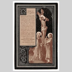 Ancienne carte religieuse catholique belge, carte de prière, funérailles vintage, souvenir de la mort - Crucifixion de Jésus-Christ - 1918 - Décédé à l'âge de 19 ans