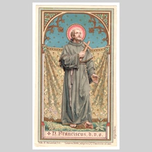 Antieke Belgische religieus-katholieke heilige kaart gebedskaartlithografie - Sint Franciscus - 1900