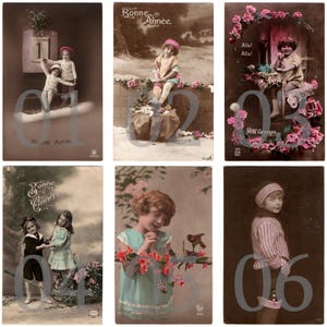 VENTE - carte postale photo réelle pour enfants des années 1910 - Fleurs Art nouveau fille garçon enfants mode - Choisissez et choisissez - RPPC teinté à la main, Lot 2