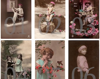 SALE - Vintage 1910&#39;s children real photo postcard - Art nouveau girl boy kids fashion flowers - Pick and choose - Hand tinted RPPC Lot 2