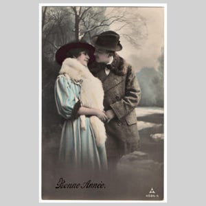 Vintage Postkarte - Romantisches Paar Wintermode Postkarte Art Deco - Antike deutsche 1922 Grußkarte
