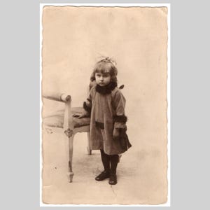 Antique Belgian rppc - Young girl child art deco fashion portrait - Vintage sepia private photo postcard ca 1925