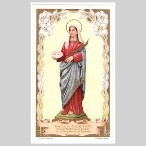 Antica immagine sacra religiosa cattolica italiana, immagine sacra europea, litografia d'epoca - Vittoriana Santa Lucia ca 1900