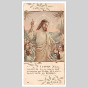 Antieke Franse religieuze katholieke heilige kaart gebedskaart communie - Jezus Christus kinderen art nouveau - ca 1910