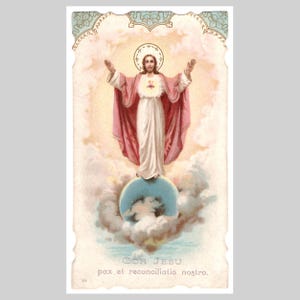 Antica immagine sacra religiosa cattolica belga, immagine sacra europea, litografia d'epoca - Sacro Cuore di Gesù Cristo, circa 1910