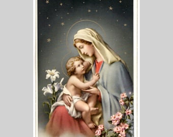 Vintage religious postcard - Madonna Virgin Mary Jesus painting - Antique illustrated greeting card ca1935
