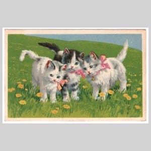 Vintage Katzen Postkarte - Kätzchen Malerei - Antike holländische illustrierte Grußkarte ca 1930