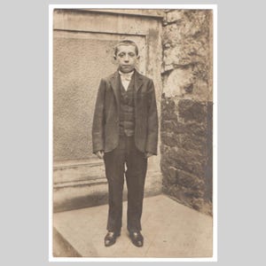 Antique rppc - Schoolboy boy edwardian portrait - Vintage French private real photo postcard 1908