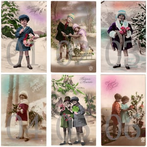 UITVERKOOP - Vintage Franse ansichtkaart voor kinderen met echte foto - Art deco meisje jongen kindermode jurk kerst nieuwjaar - Kies en kies - RPPC