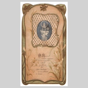 Antica immagine sacra religiosa cattolica francese, immagine sacra europea, vintage, stampata in rilievo, litografia - Art nouveau Gesù Cristo Madonna Vergine Maria 1919