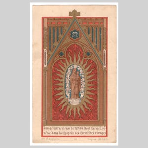 Antieke Franse Victoriaanse religieuze katholieke heilige kaart gebedskaart - Maagd Maria Madonna Baby Jezus - verguld - 1885
