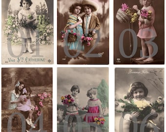 SALE - Vintage 1910's children real photo postcard - Art nouveau girl boy kids fashion flowers floral - Pick and choose - RPPC Lot 3