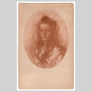 Vintage Kunstpostkarte - Junges Mädchen Portrait Zeichnung Künstlerin signiert Schachinger - Antike sepia illustrierte Grußkarte 1922