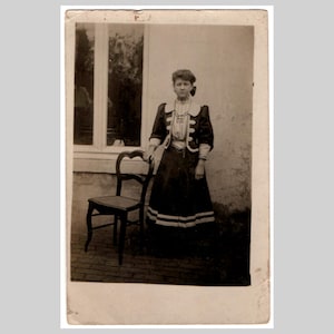 Antique German rppc - Lady woman 1910's beautiful regional dress fashion portrait - Vintage private real photo postcard ca 1915
