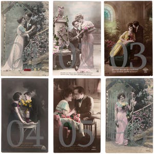 VENTE - vraie carte postale photo pour couples vintage des années 1910 - Mode glamour romantique Art nouveau - Choisissez et choisissez - RPPC teinté à la main, Lot 1