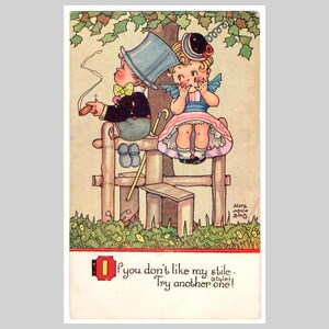 Vintage postcard - Children boy girl art deco romantic a/s Nora Annie Birch - Vintage retro illustrated greeting card ca 1925