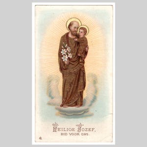 Antieke Belgische religieus-katholieke heilige kaart Europese gebedskaart vintage lithografie - St. Joseph, baby Jezus - 1907