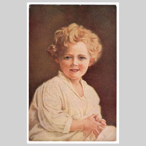 Postal artística antigua: Niño pintando buenos días, diseño de Paul Heckscher. Tarjeta de felicitación ilustrada antigua, ca. 1920.