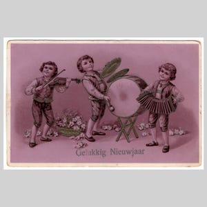 Antike Orchester Postkarte - Kinder spielen Instrumente Musik - Alte illustrierte Grußkarte ca 1910