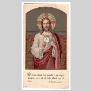 Antieke Belgische religieuze katholieke heilige kaart Europese communie gebedskaart vintage lithografie - heilig hart van Jezus Christus 1919