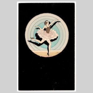 Rare vintage art deco postcard - Ballerina ballet dancer girl painting art unused - Antique illustrated French greeting card ca 1925