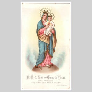 Antica immagine sacra religiosa cattolica belga, immagine di preghiera europea, litografia d'epoca - Gesù Cristo Maria vittoriano - ca 1900