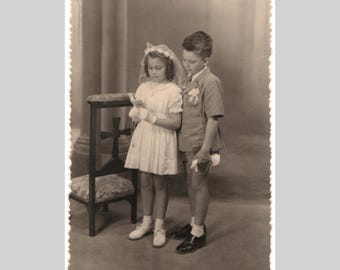 Belgische rppc - jonge jongen communie religieus christelijk-katholiek - vintage privéfotokaart ca1935