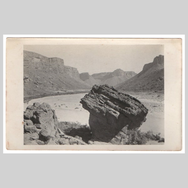 Antique French rppc - Rocky desert landscape mountains cliffs valley - Vintage private real photo postcard ca 1920