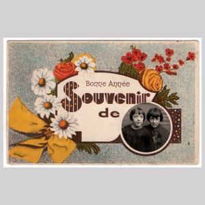 Cartolina fotografica originale di giovani ragazze - Ritratto di bambini in studio con fotografia incorniciata - Antica cartolina d'auguri privata francese RPPC del 1925 circa
