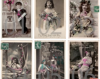 SALE - Vintage French children photo postcard - Edwardian victorian girl boy kids fashion dress flowers - Pick and choose - RPPC Lot 2