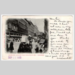 Cartolina d'epoca di Chicago - Adams Street State Street - Biglietto d'auguri con topografia antica del 1903
