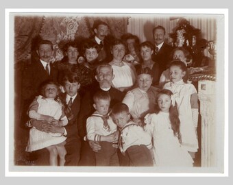ca 1910 - Prachtig familieportret Edwardian Fashion Sepia - Originele Franse vintage fotofoto momentopname