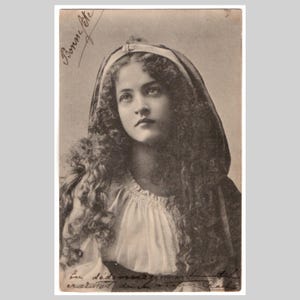 Postal antigua con foto real - Retrato de una joven angelical - Tarjeta de felicitación alemana eduardiana de 1905