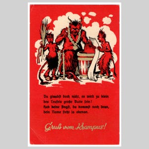 Vintage Krampus-kaart - Demon devil satan retro halverwege de eeuw Duits - Wenskaart 1955